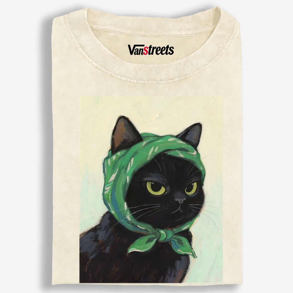 Bandana Gangsta Cat Retro Washed T-Shirt | 100% Cotton | Streetwear Essential