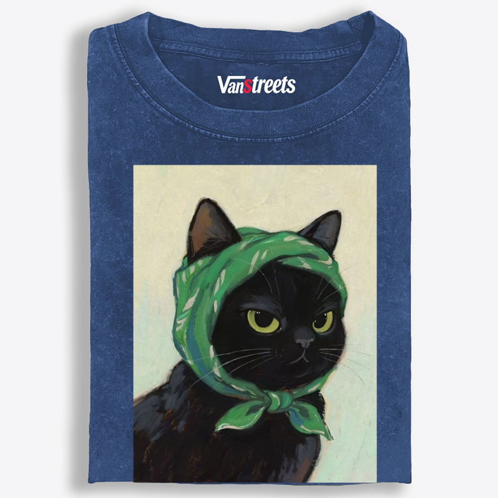 Bandana Gangsta Cat Retro Washed T-Shirt | 100% Cotton | Streetwear Essential