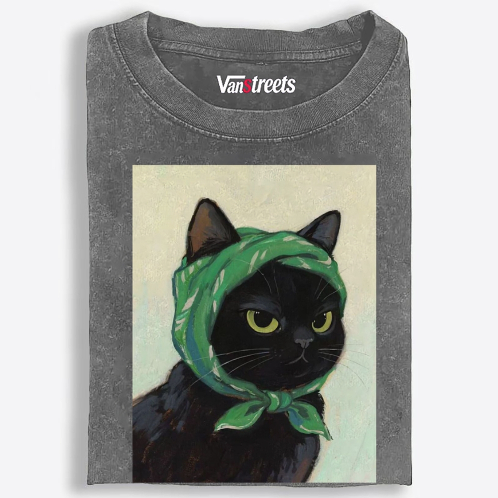 Bandana Gangsta Cat Retro Washed T-Shirt | 100% Cotton | Streetwear Essential