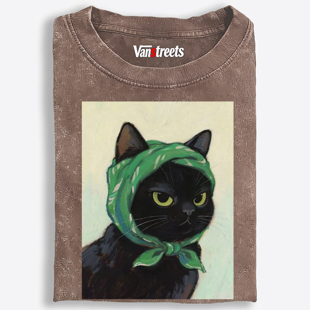 Bandana Gangsta Cat Retro Washed T-Shirt | 100% Cotton | Streetwear Essential