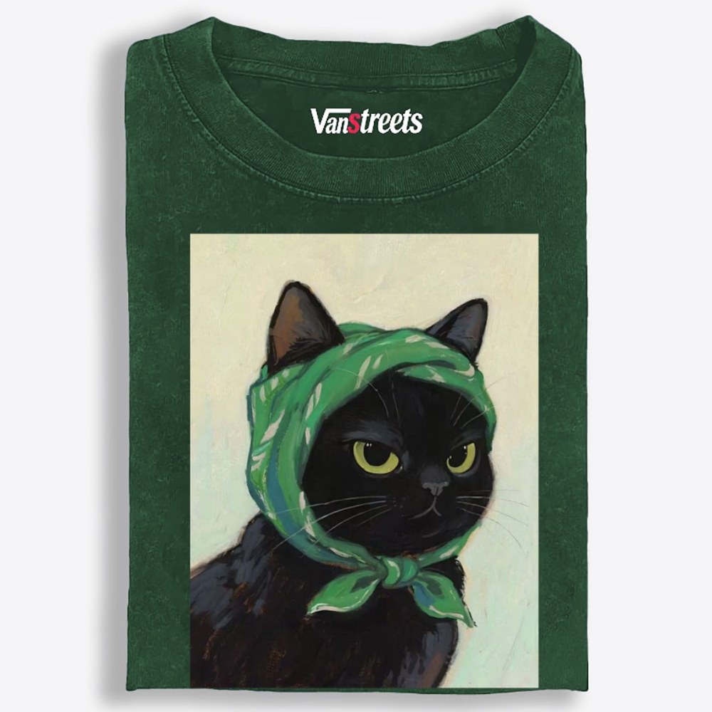 Bandana Gangsta Cat Retro Washed T-Shirt | 100% Cotton | Streetwear Essential