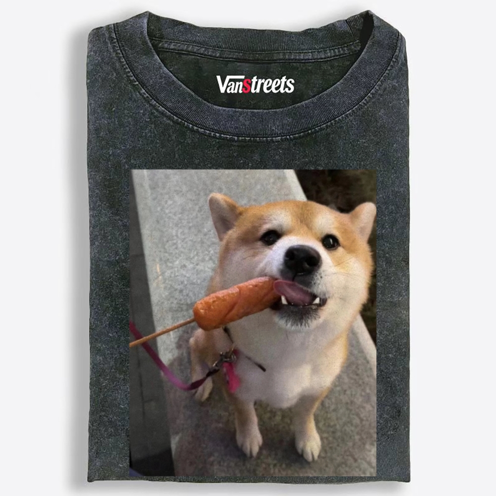 Sausage All Mine Shiba Retro Washed T-Shirt | 100% Cotton | Streetwear Essential