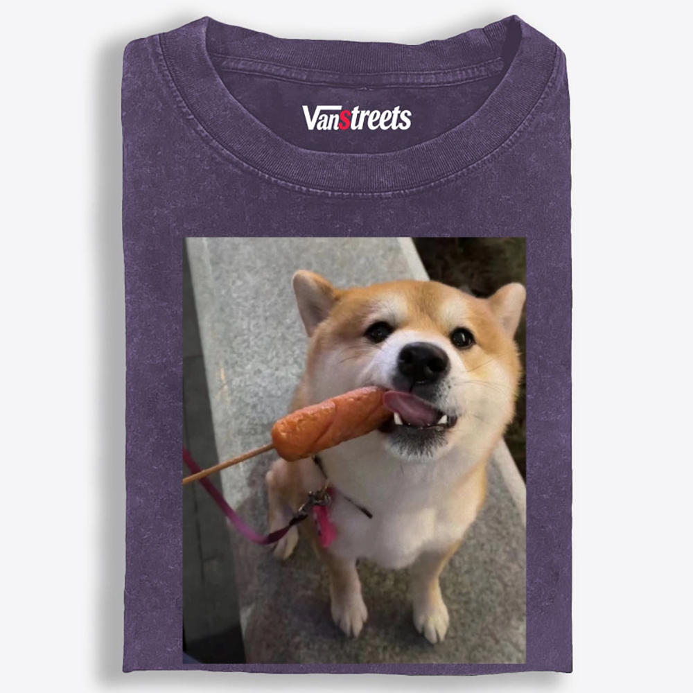 Sausage All Mine Shiba Retro Washed T-Shirt | 100% Cotton | Streetwear Essential