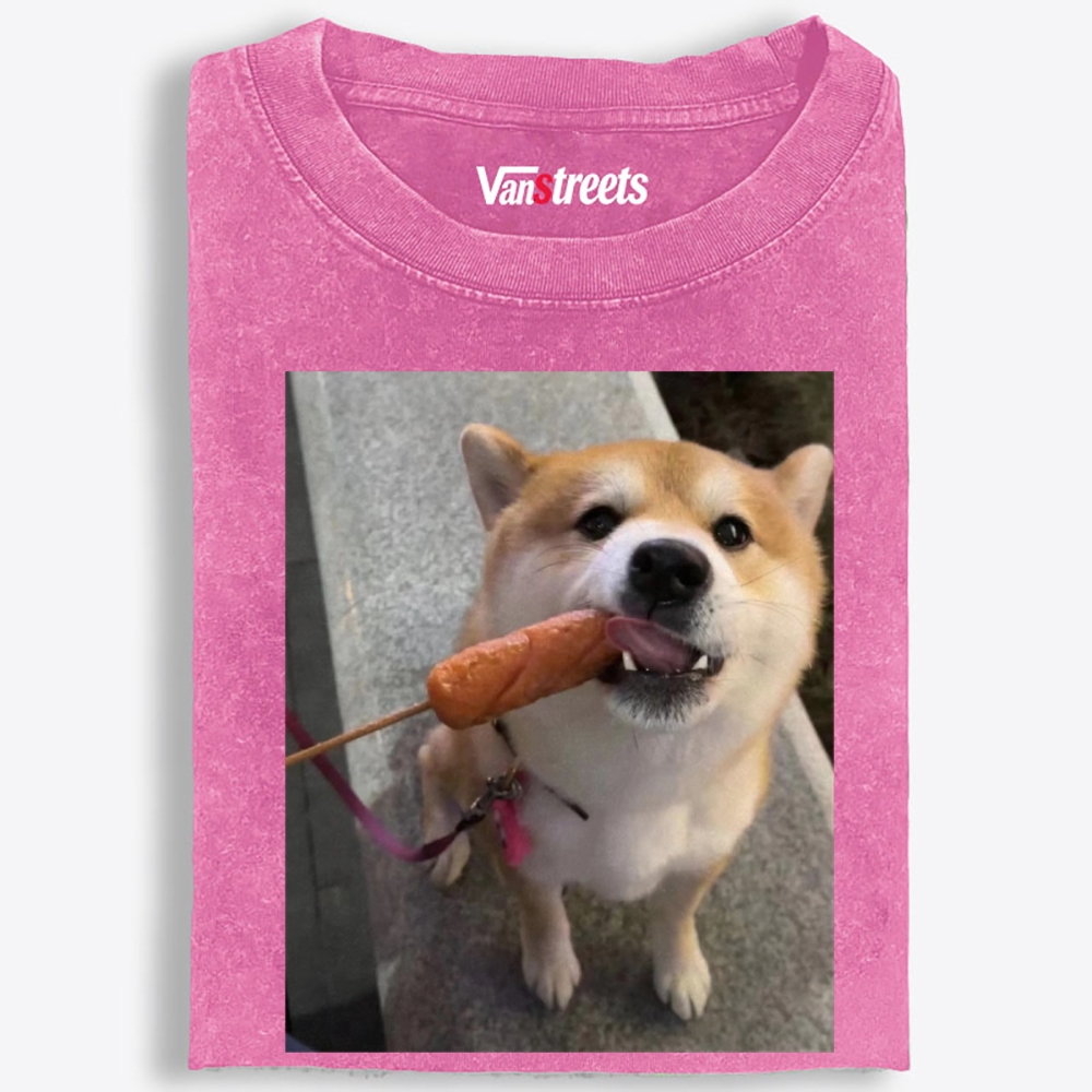 Sausage All Mine Shiba Retro Washed T-Shirt | 100% Cotton | Streetwear Essential