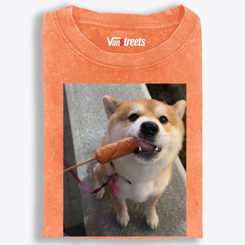 Sausage All Mine Shiba Retro Washed T-Shirt | 100% Cotton | Streetwear Essential