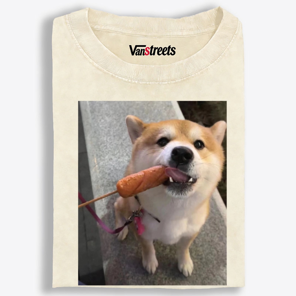 Sausage All Mine Shiba Retro Washed T-Shirt | 100% Cotton | Streetwear Essential