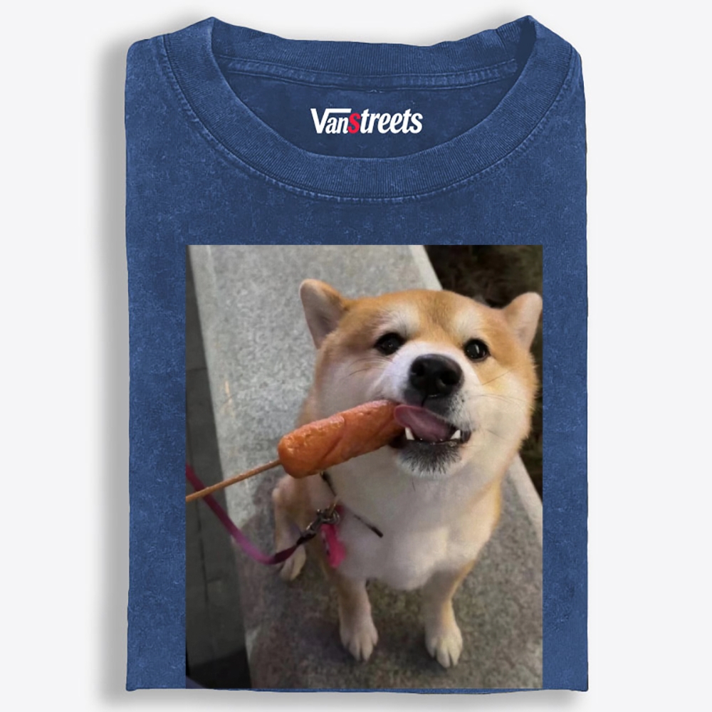 Sausage All Mine Shiba Retro Washed T-Shirt | 100% Cotton | Streetwear Essential