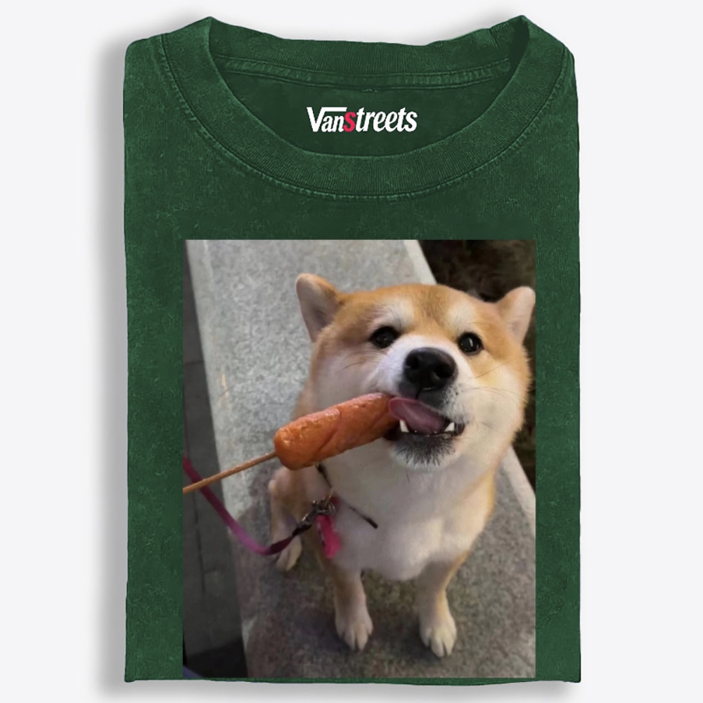 Sausage All Mine Shiba Retro Washed T-Shirt | 100% Cotton | Streetwear Essential