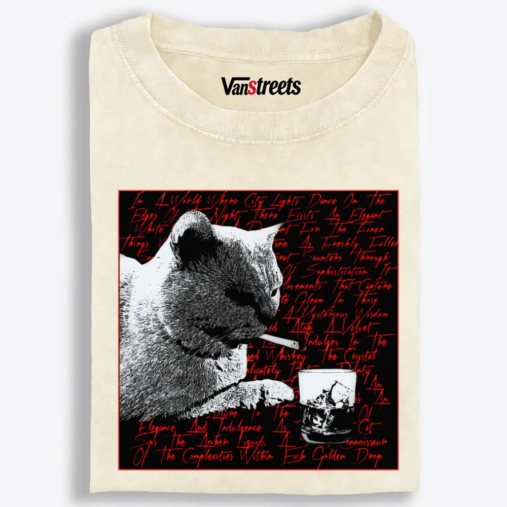 Whiskey & Cat Retro Washed T-Shirt | 100% Cotton | Streetwear Essential