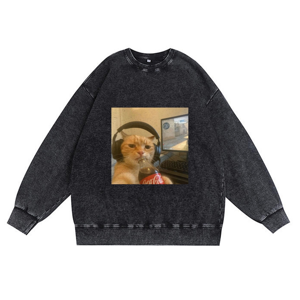Luca Brasi Fish Market Retro Premium Washed Cotton Crewneck Sweatshirt