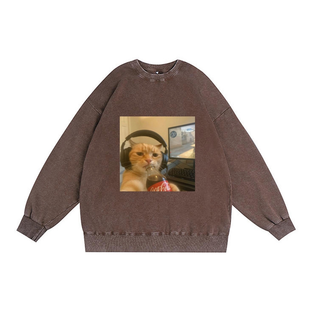 Luca Brasi Fish Market Retro Premium Washed Cotton Crewneck Sweatshirt