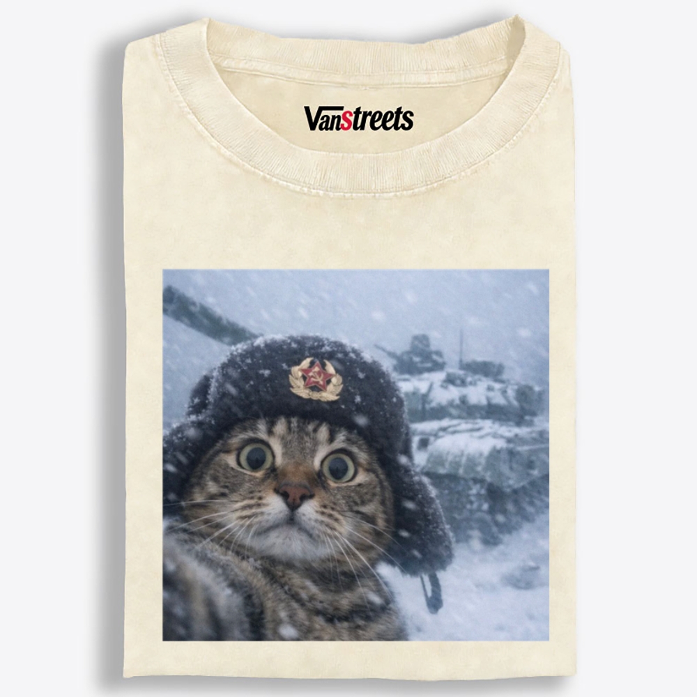Soviet Cat Soldier Retro Washed T-Shirt | 100% Cotton | Streetwear Essential