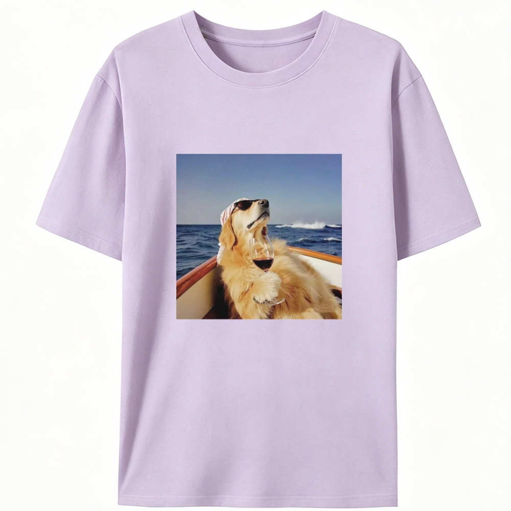 Golden Retriever On Yacht With Wine Meme Retro Designed for Women - Slim Fit Cotton Tee