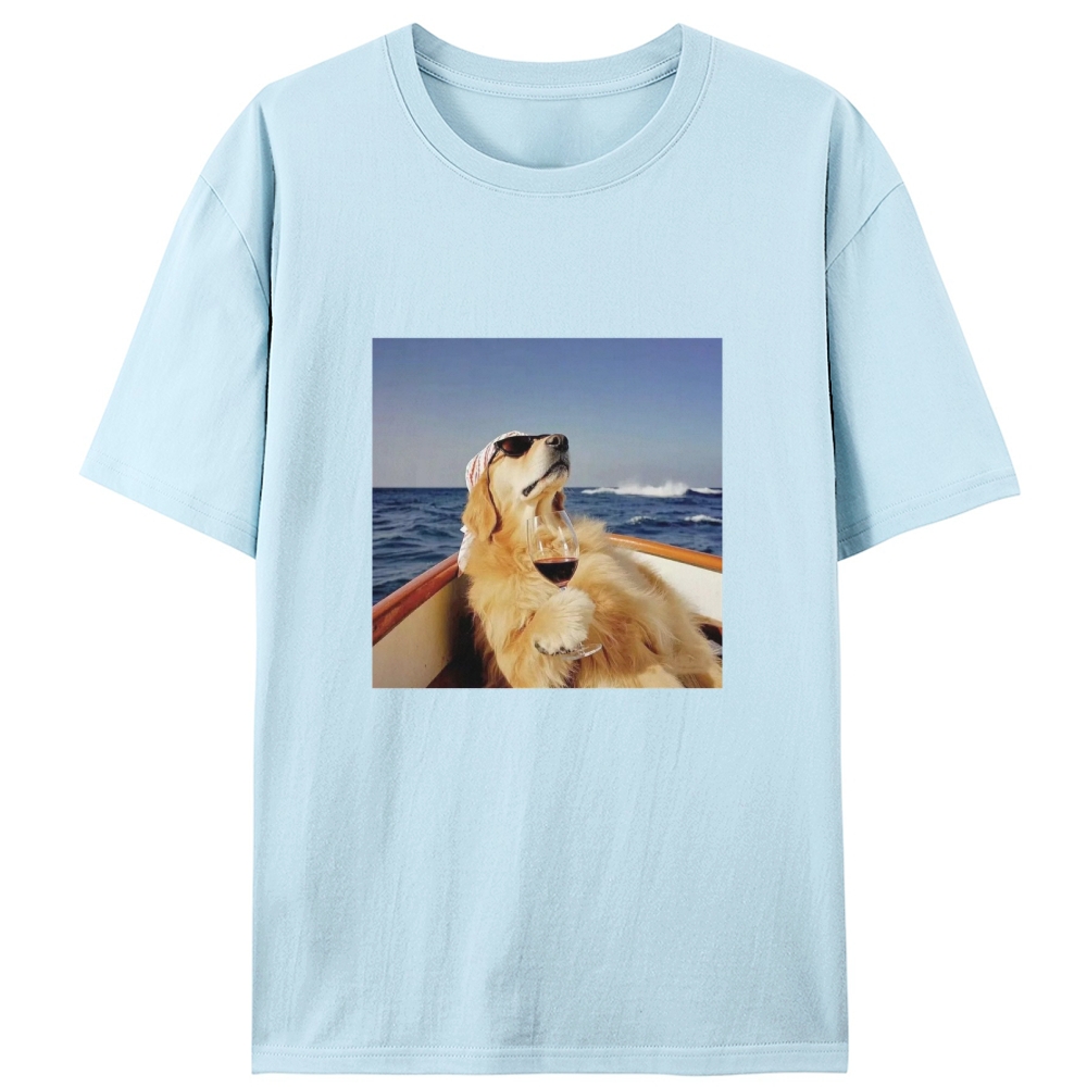 Golden Retriever On Yacht With Wine Meme Retro Designed for Women - Slim Fit Cotton Tee