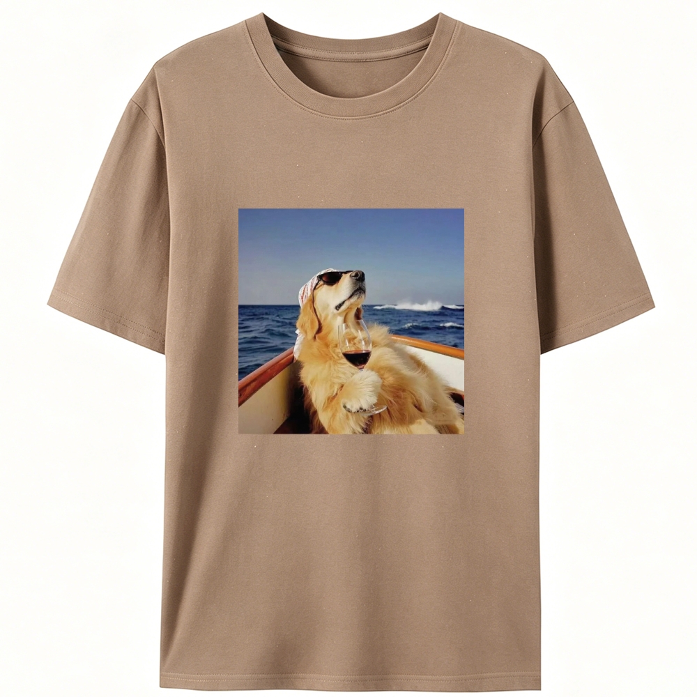 Golden Retriever On Yacht With Wine Meme Retro Designed for Women - Slim Fit Cotton Tee