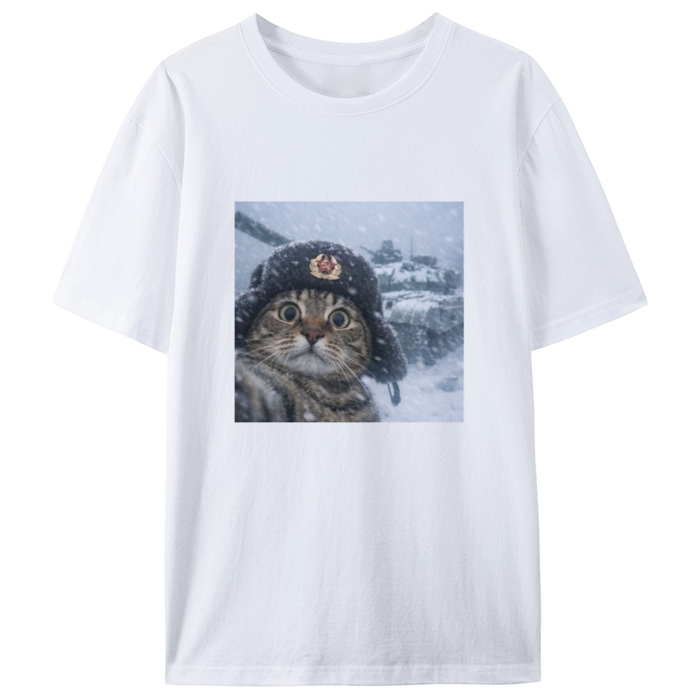 Soviet Cat Soldier Retro Designed for Women - Slim Fit Cotton Tee