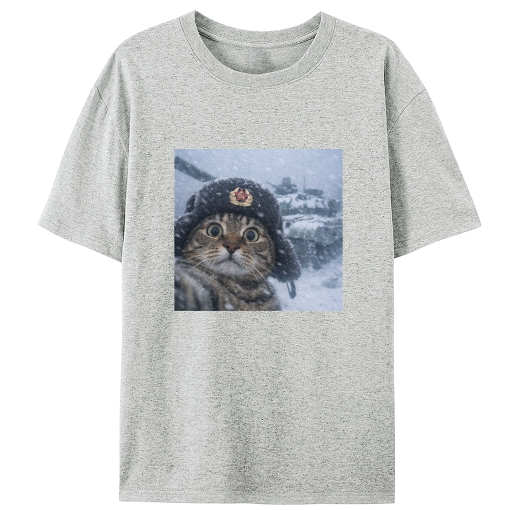 Soviet Cat Soldier Retro Designed for Women - Slim Fit Cotton Tee
