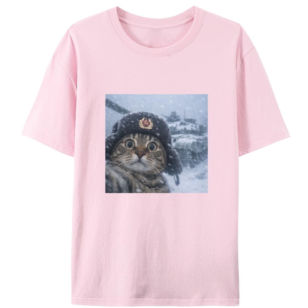 Soviet Cat Soldier Retro Designed for Women - Slim Fit Cotton Tee