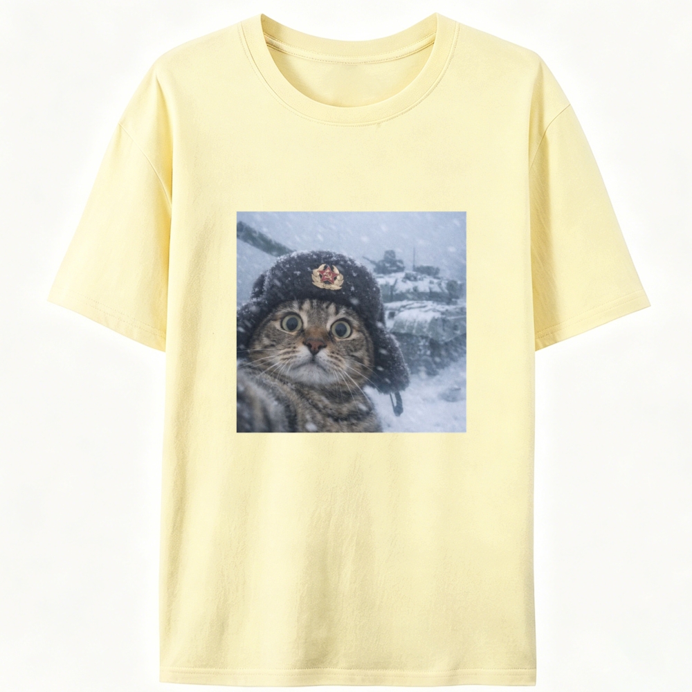 Soviet Cat Soldier Retro Designed for Women - Slim Fit Cotton Tee
