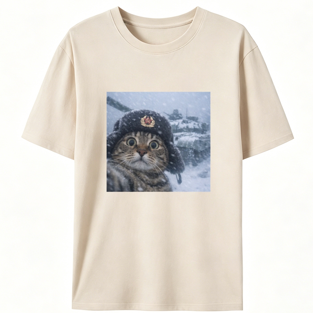 Soviet Cat Soldier Retro Designed for Women - Slim Fit Cotton Tee