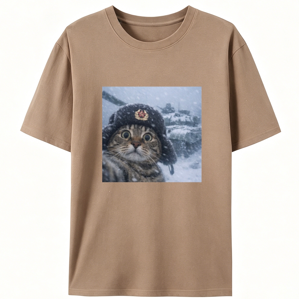 Soviet Cat Soldier Retro Designed for Women - Slim Fit Cotton Tee