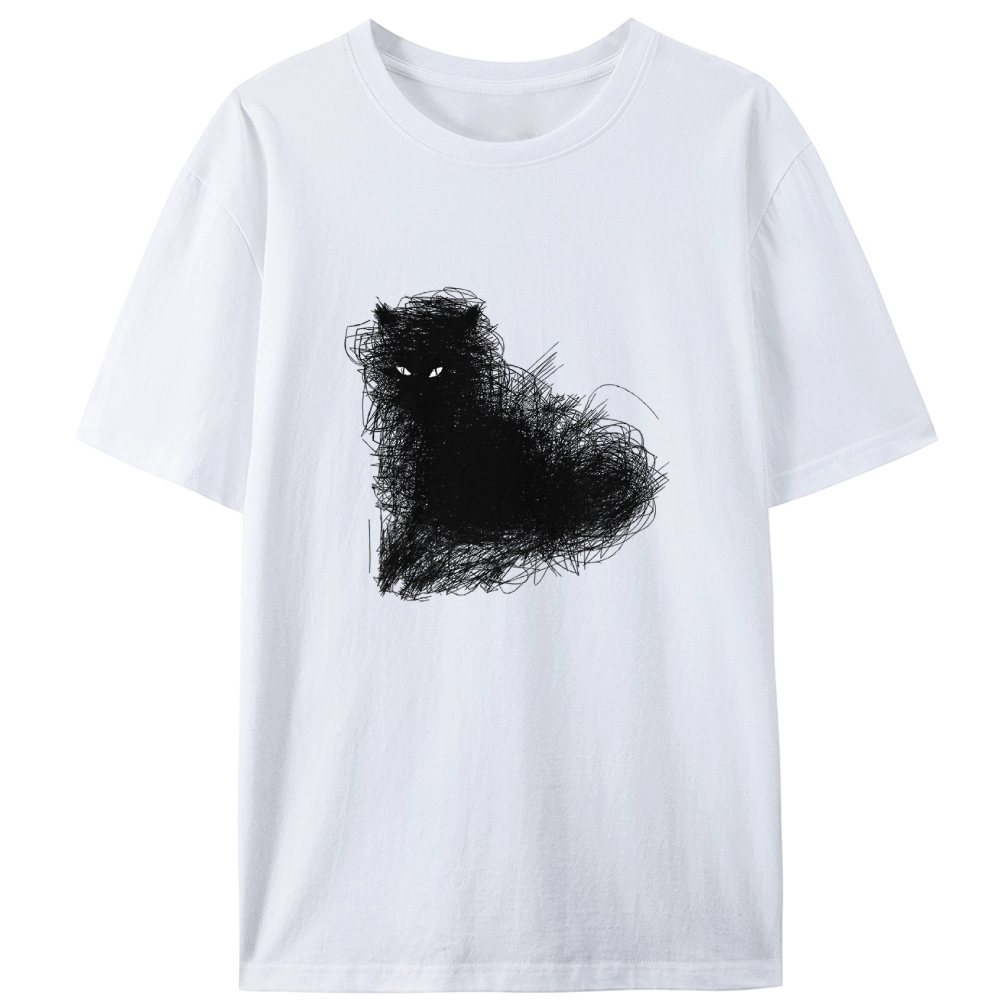 Scribble Black Cat Art Retro Designed for Women - Slim Fit Cotton Tee