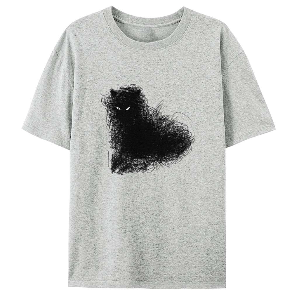 Scribble Black Cat Art Retro Designed for Women - Slim Fit Cotton Tee