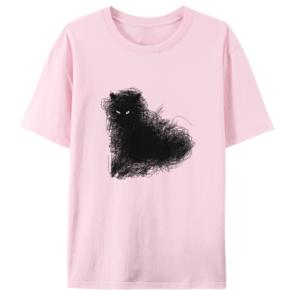 Scribble Black Cat Art Retro Designed for Women - Slim Fit Cotton Tee