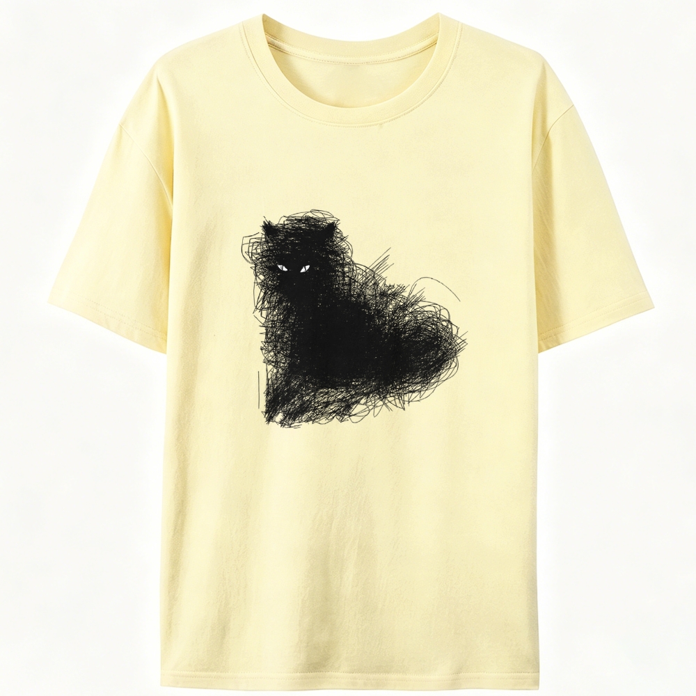 Scribble Black Cat Art Retro Designed for Women - Slim Fit Cotton Tee