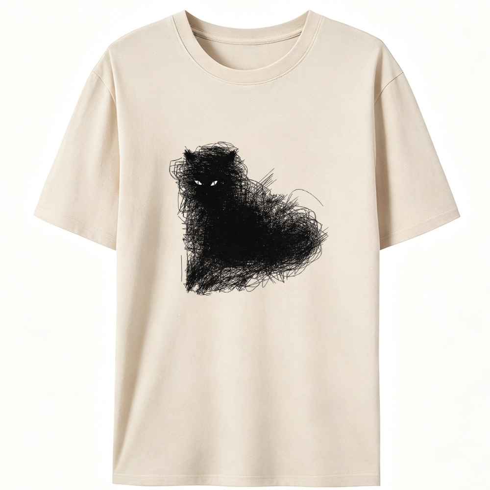 Scribble Black Cat Art Retro Designed for Women - Slim Fit Cotton Tee