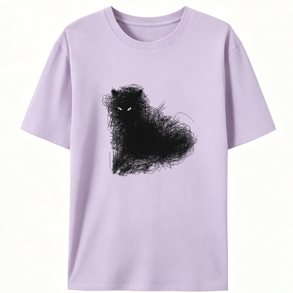 Scribble Black Cat Art Retro Designed for Women - Slim Fit Cotton Tee