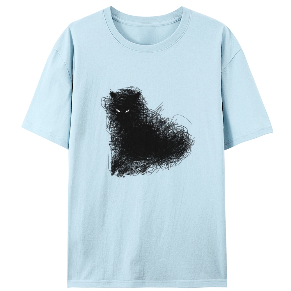Scribble Black Cat Art Retro Designed for Women - Slim Fit Cotton Tee