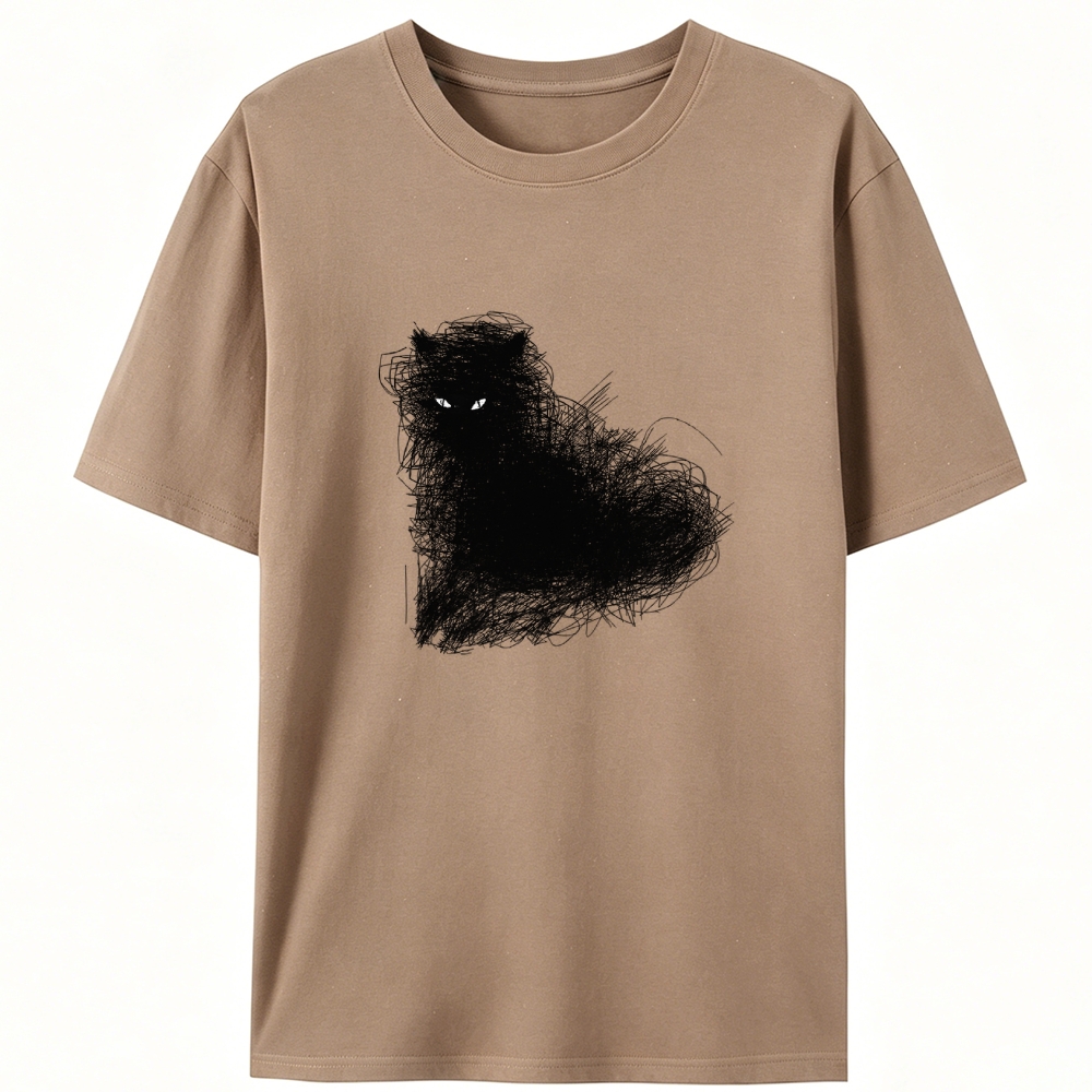 Scribble Black Cat Art Retro Designed for Women - Slim Fit Cotton Tee