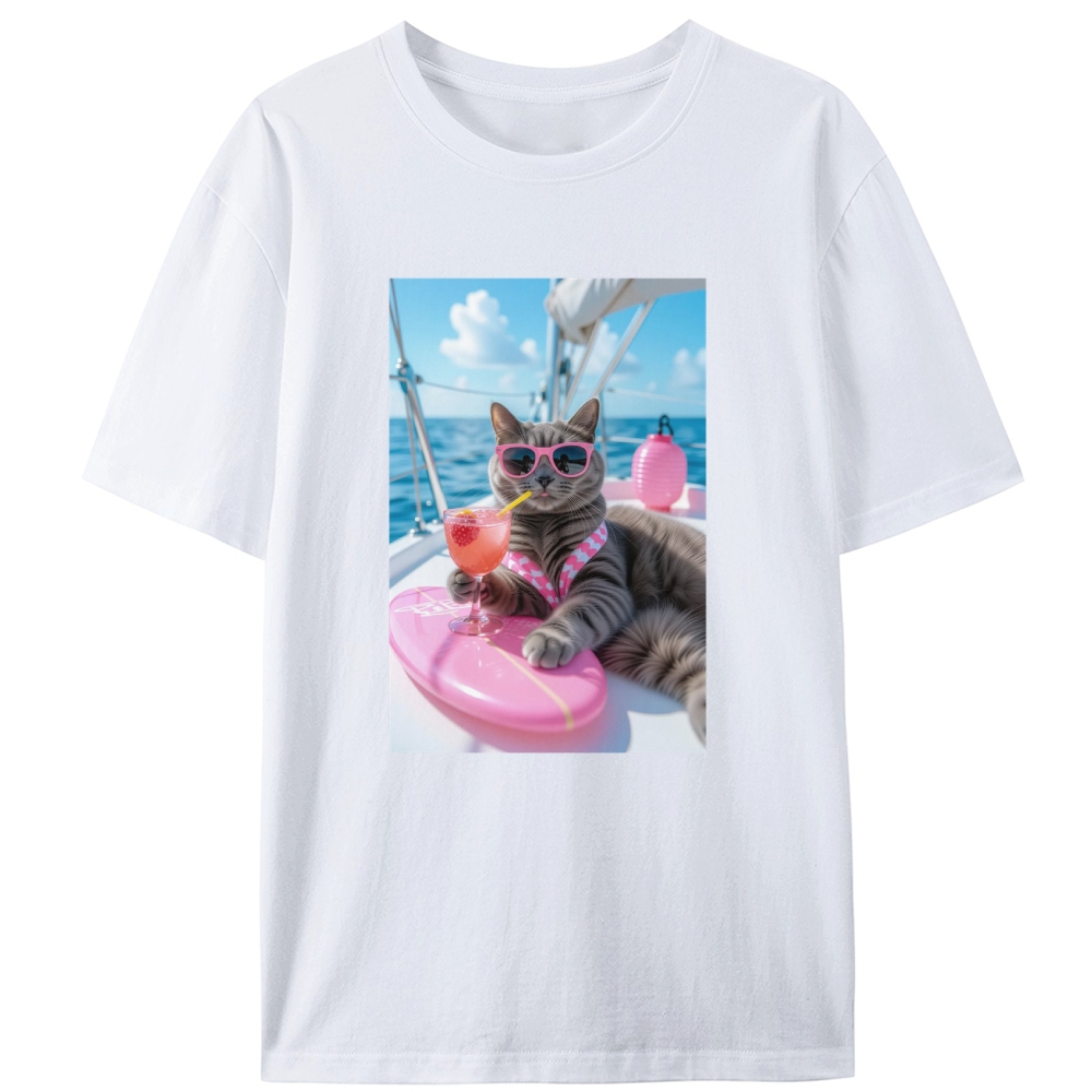 Yacht Vacation Cat Designed for Women - Slim Fit Cotton Tee