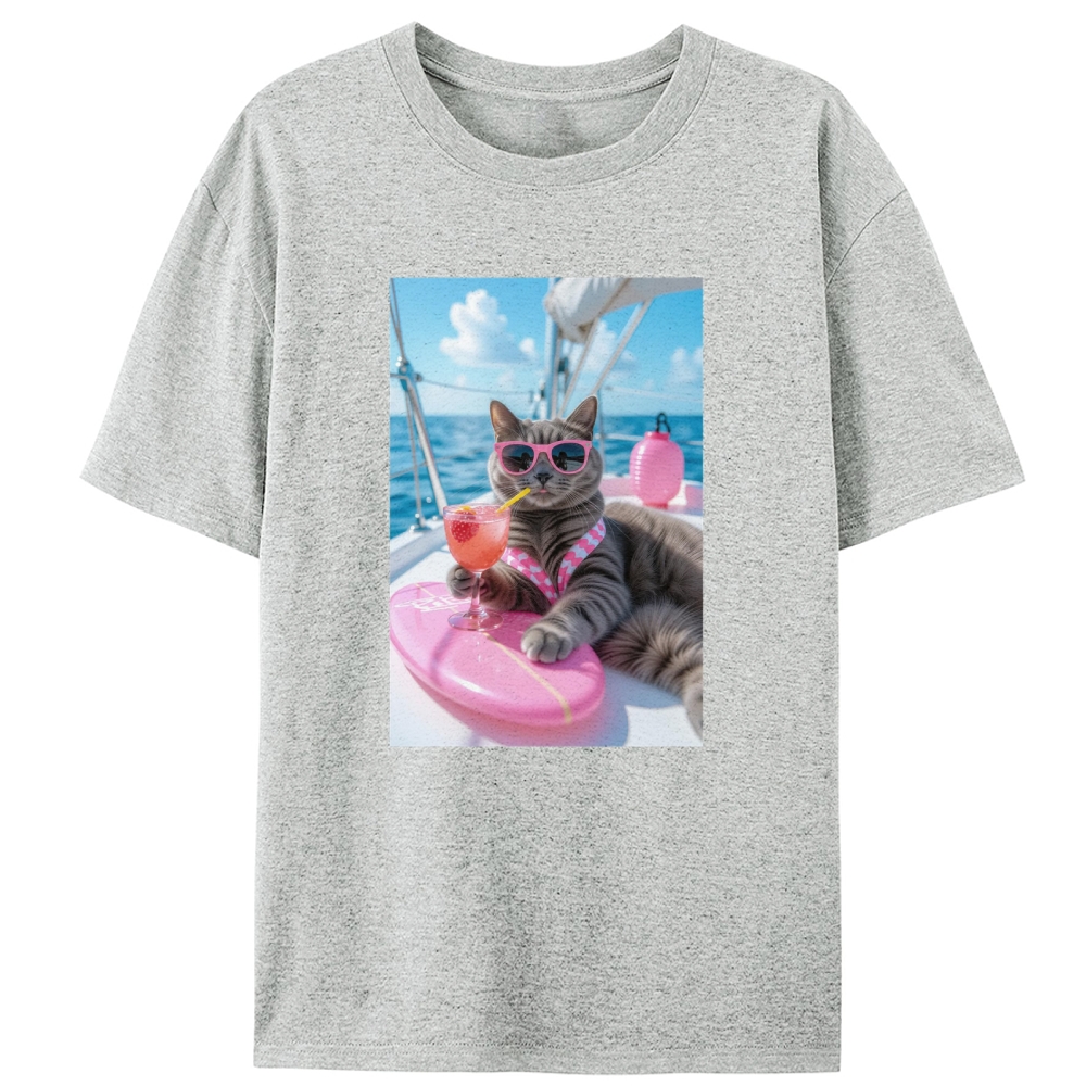 Yacht Vacation Cat Designed for Women - Slim Fit Cotton Tee