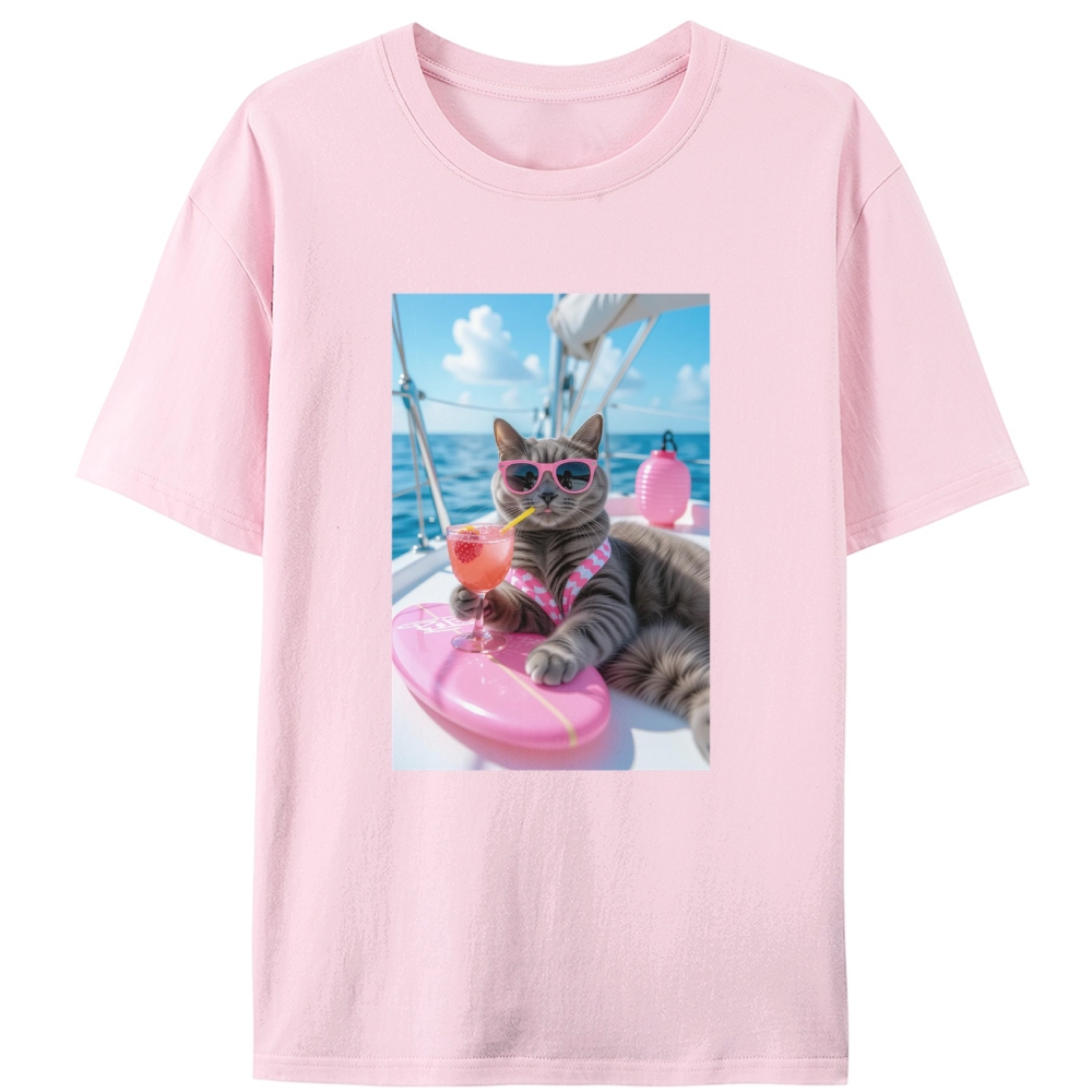 Yacht Vacation Cat Designed for Women - Slim Fit Cotton Tee