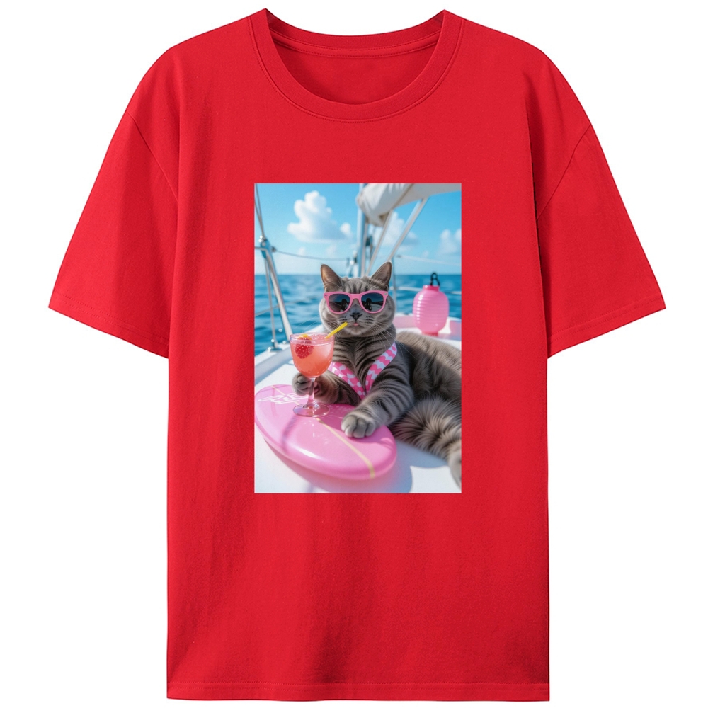Yacht Vacation Cat Designed for Women - Slim Fit Cotton Tee