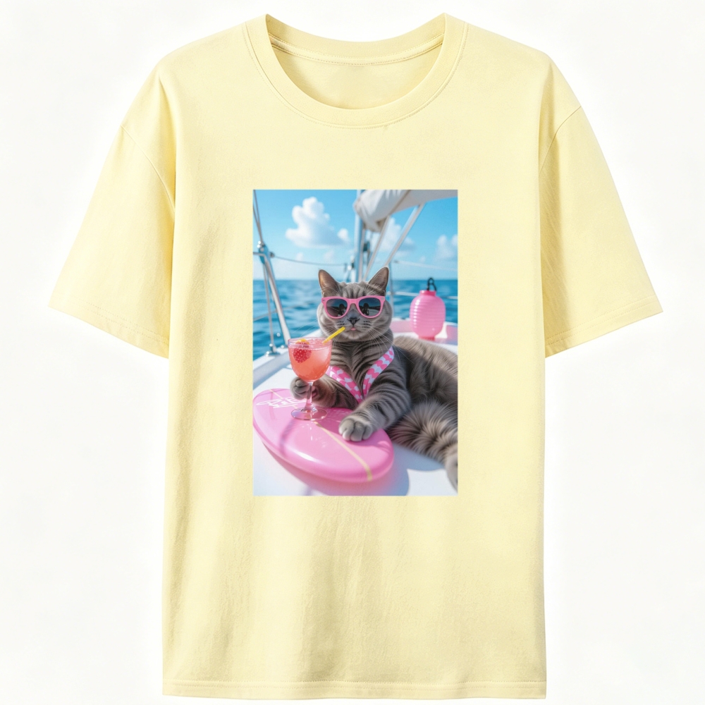 Yacht Vacation Cat Designed for Women - Slim Fit Cotton Tee