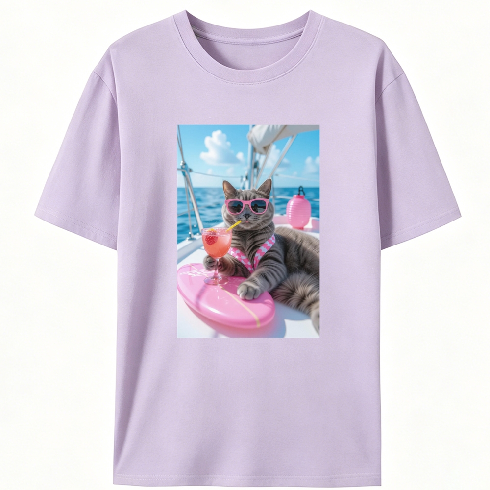 Yacht Vacation Cat Designed for Women - Slim Fit Cotton Tee