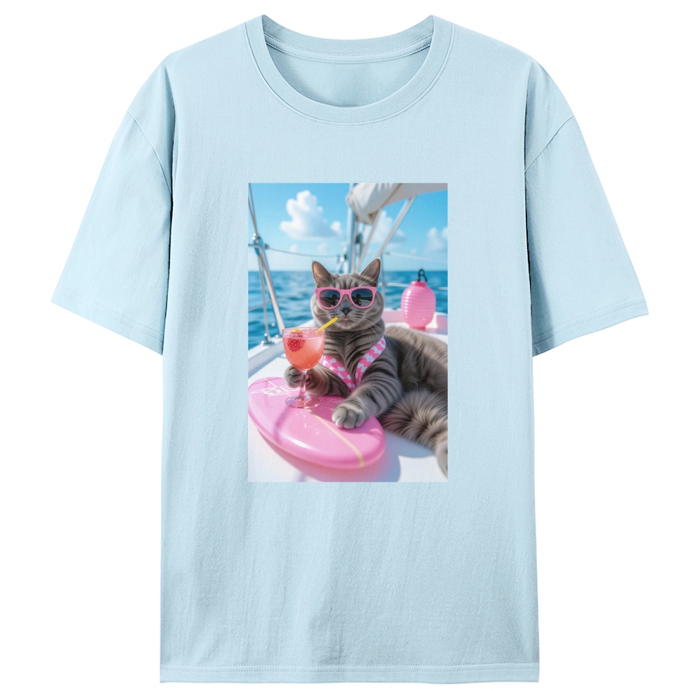 Yacht Vacation Cat Designed for Women - Slim Fit Cotton Tee