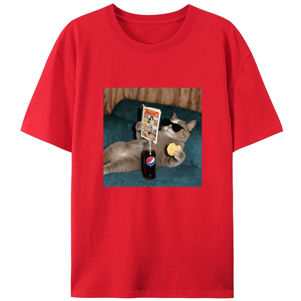 Relaxed Grey Cat Comic & Pepsi Designed for Women - Slim Fit Cotton Tee