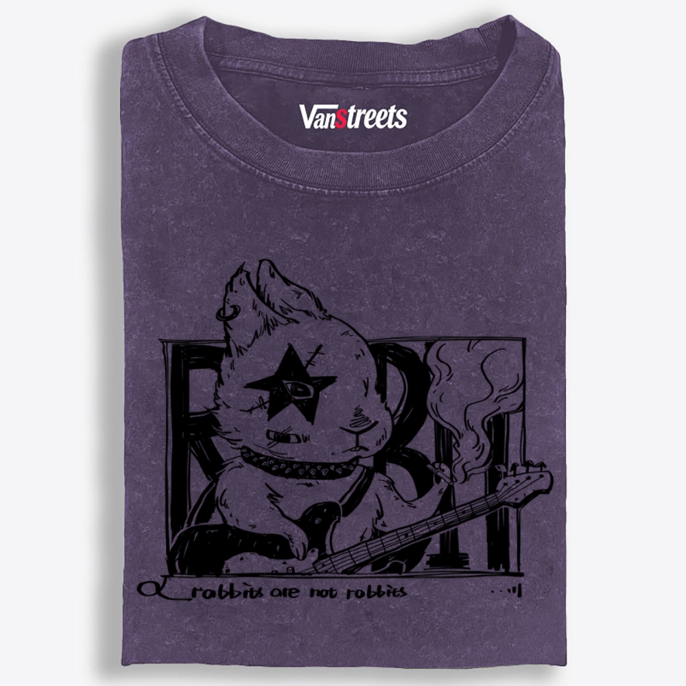 Punk Rabbit Bassist Retro Washed T-Shirt | 100% Cotton | Streetwear Essential