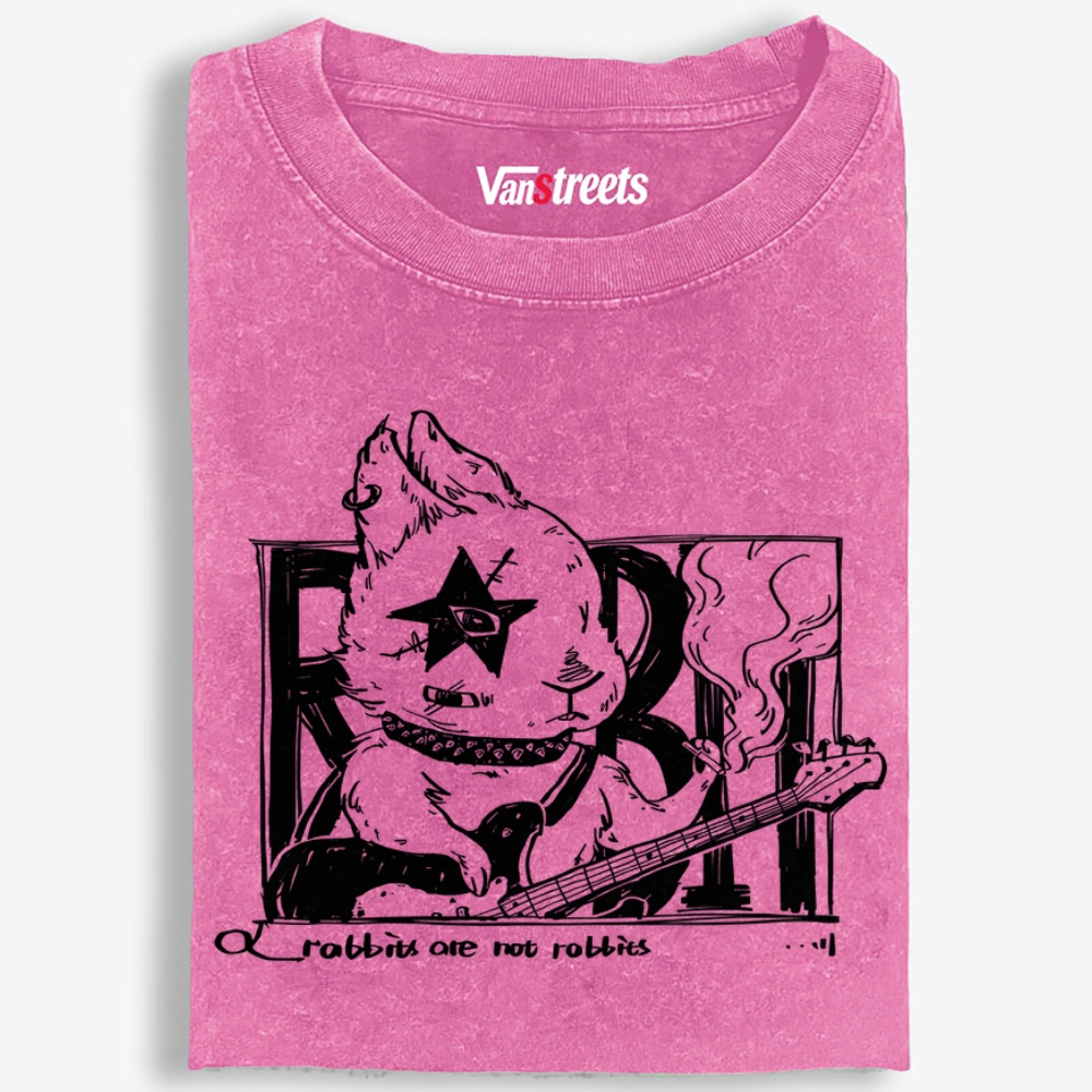 Punk Rabbit Bassist Retro Washed T-Shirt | 100% Cotton | Streetwear Essential