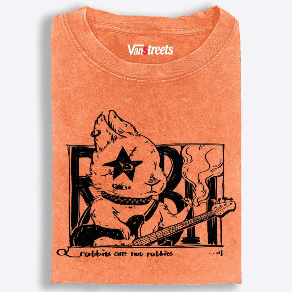 Punk Rabbit Bassist Retro Washed T-Shirt | 100% Cotton | Streetwear Essential