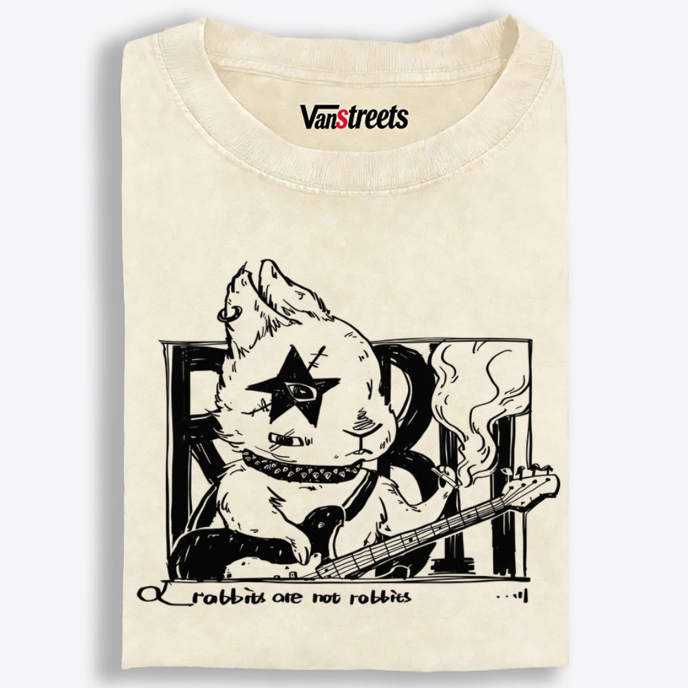 Punk Rabbit Bassist Retro Washed T-Shirt | 100% Cotton | Streetwear Essential