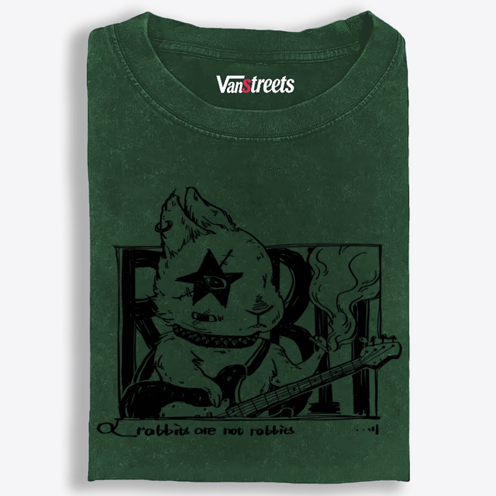 Punk Rabbit Bassist Retro Washed T-Shirt | 100% Cotton | Streetwear Essential