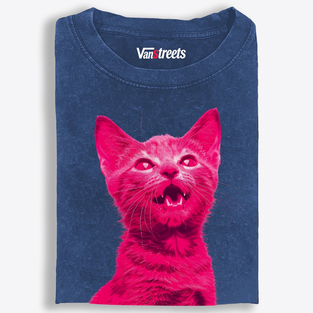 Pink Rage Cat Retro Washed T-Shirt | 100% Cotton | Streetwear Essential