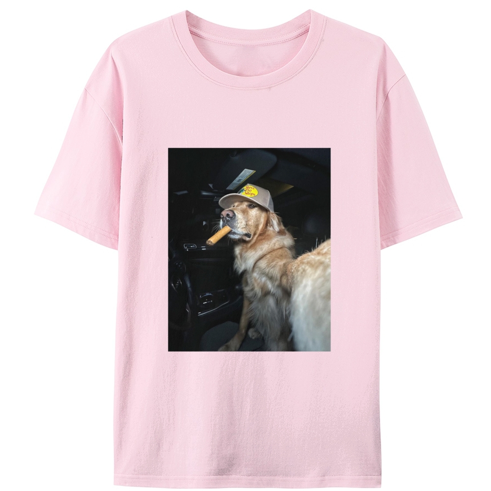 Car Cigar Golden Retriever Retro Designed for Women - Slim Fit Cotton Tee
