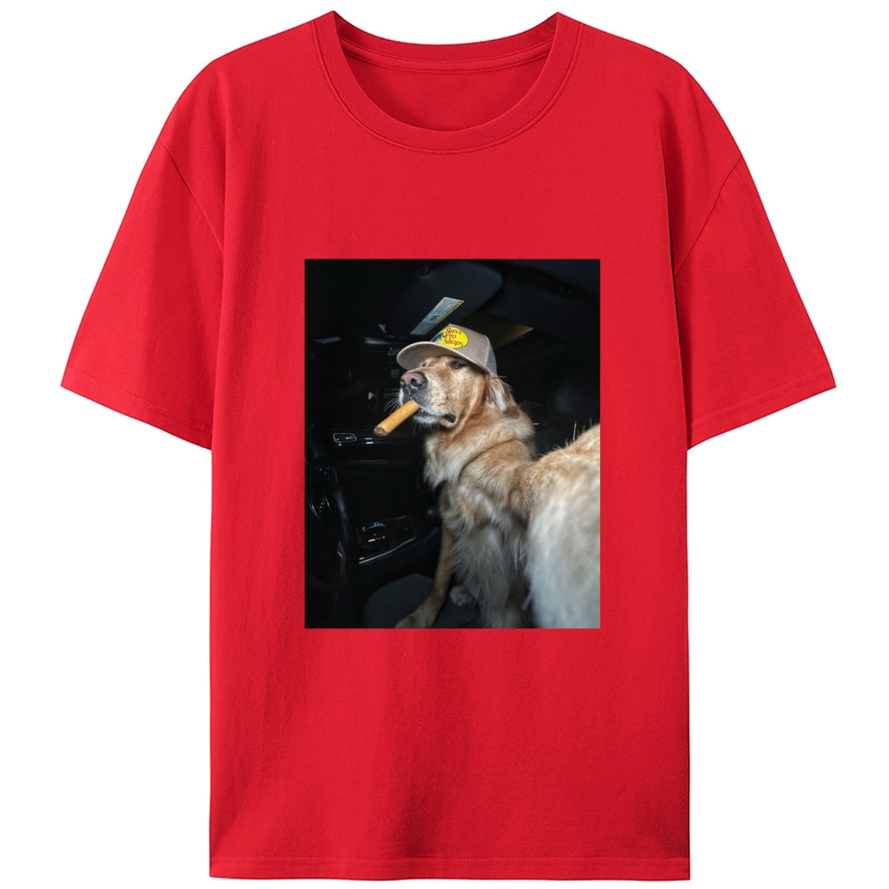 Car Cigar Golden Retriever Retro Designed for Women - Slim Fit Cotton Tee