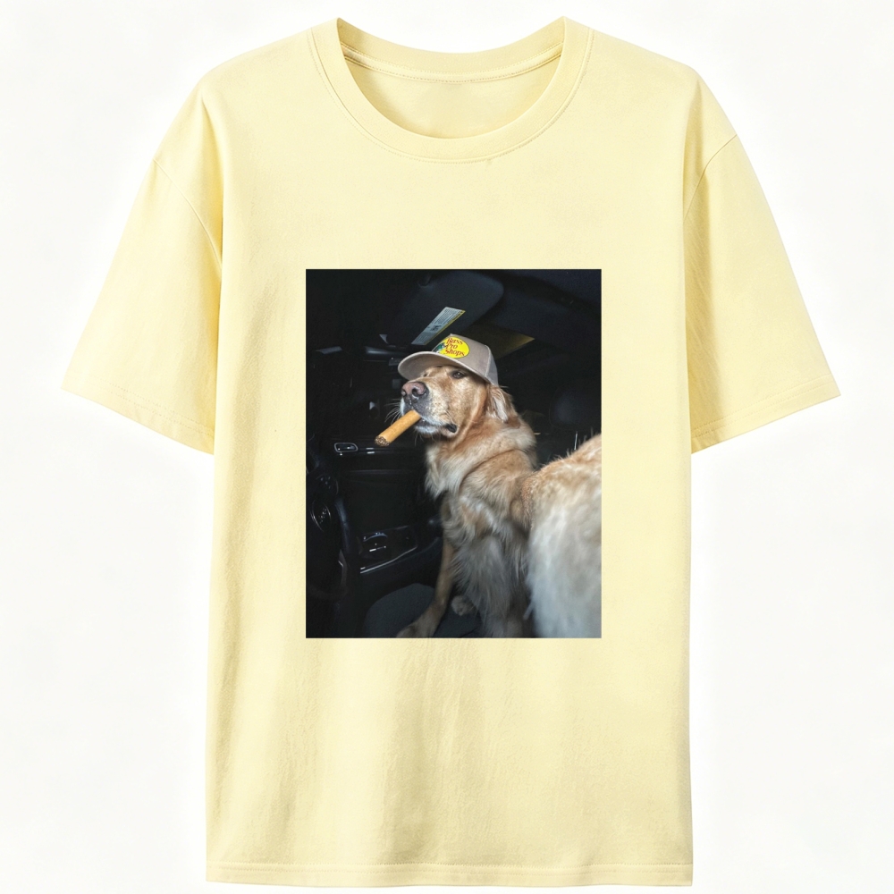 Car Cigar Golden Retriever Retro Designed for Women - Slim Fit Cotton Tee